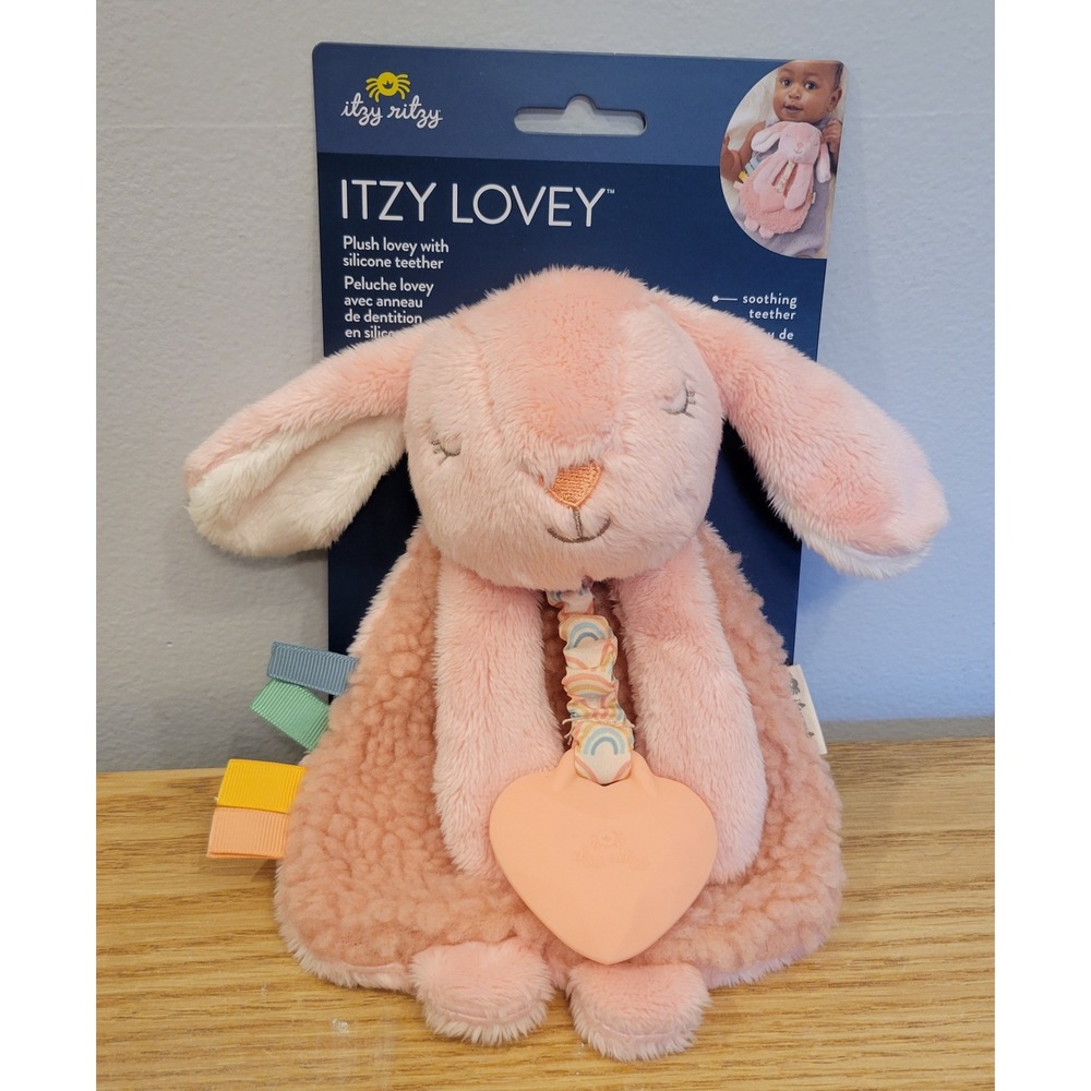 Itzy Ritzy Itzy Lovey Ana the Bunny Plush Silicone Heart. Pink LOV8447